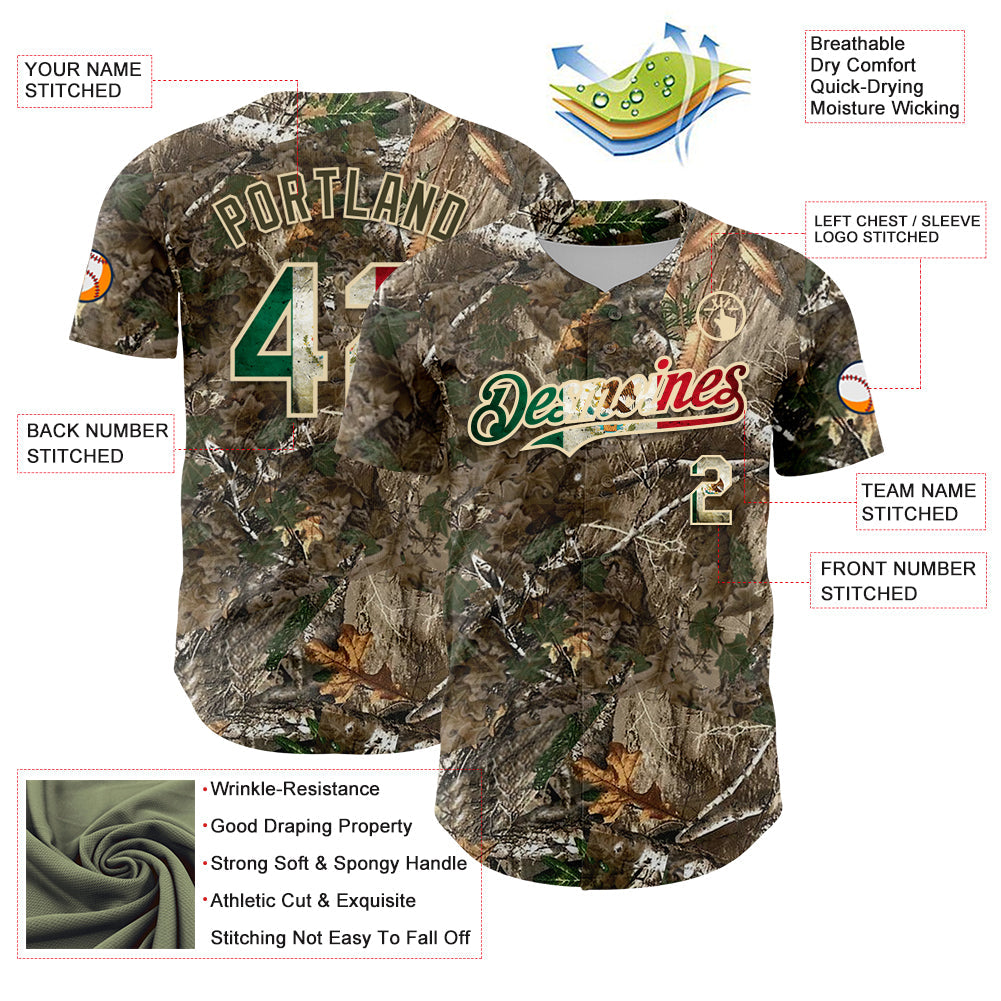 Custom Camo Vintage Mexican Flag-Cream 3D Woodland Camo Authentic Salute To Service Baseball Jersey - Sky-Custom