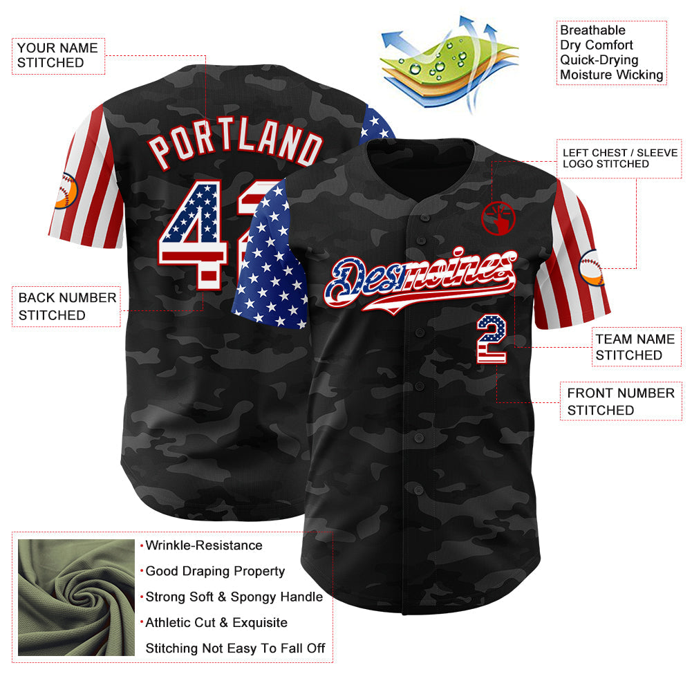 Custom Camo USA Flag White-Red 3D Authentic Salute To Service Baseball Jersey - Sky-Custom