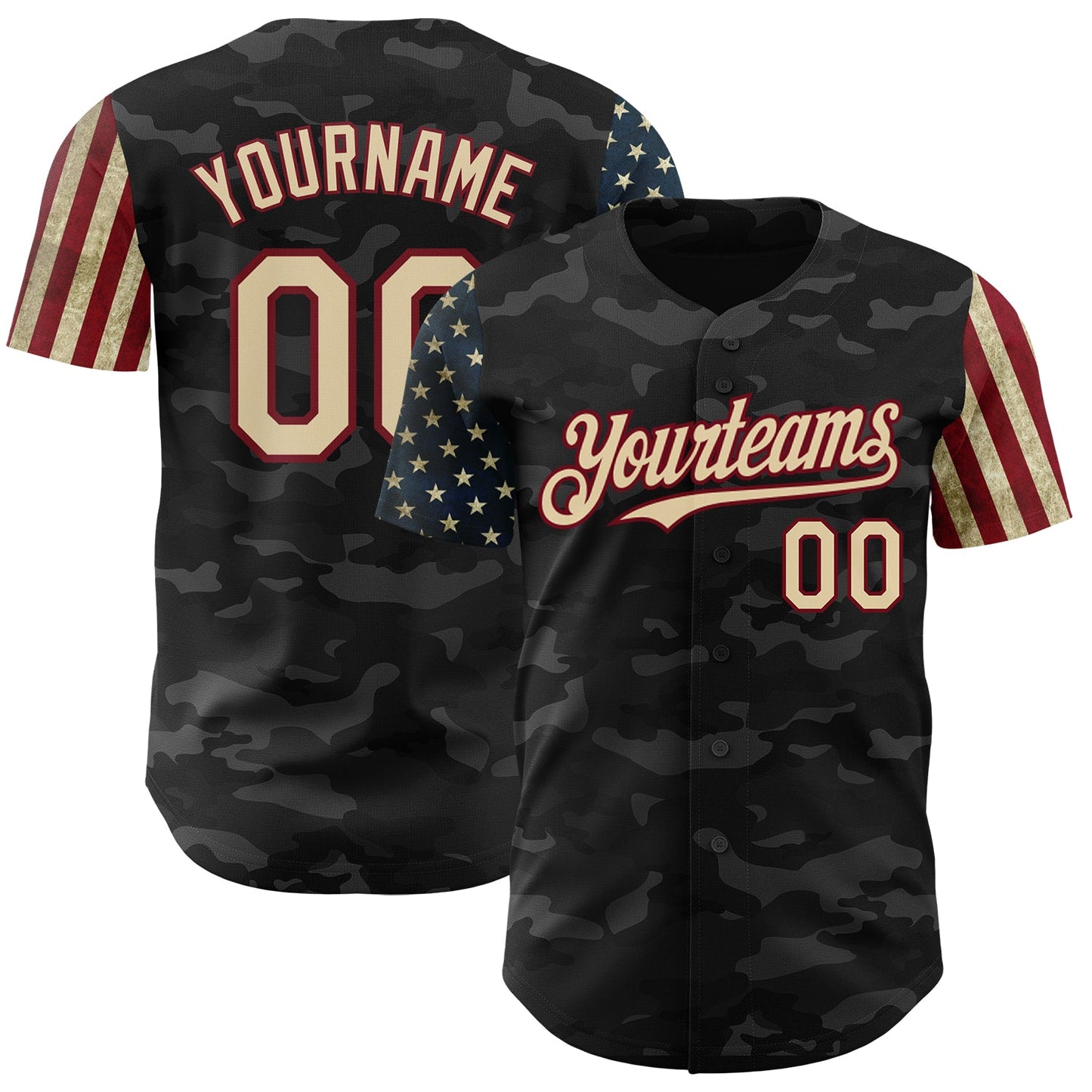 Custom Camo Cream-Crimson 3D American Flag Authentic Salute To Service Baseball Jersey - Sky-Custom