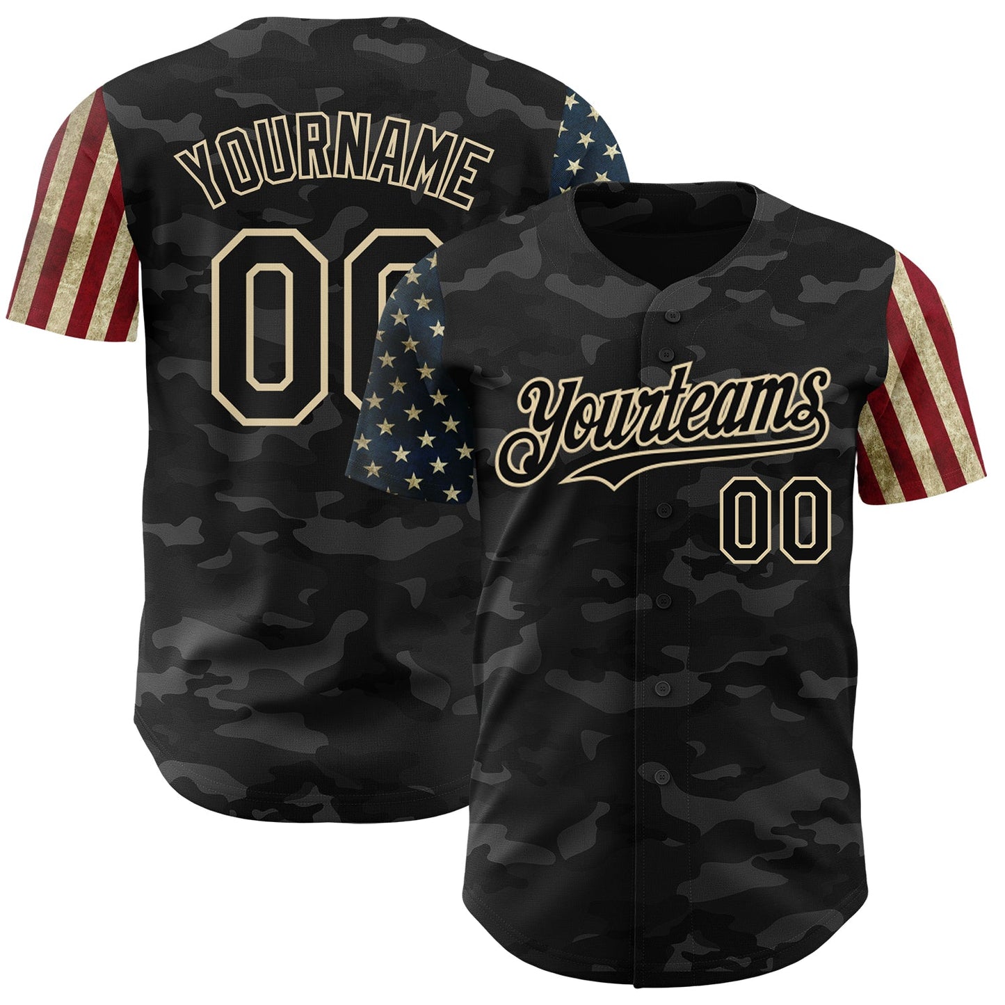 Custom Camo Black-Cream 3D American Flag Authentic Salute To Service Baseball Jersey - Sky-Custom