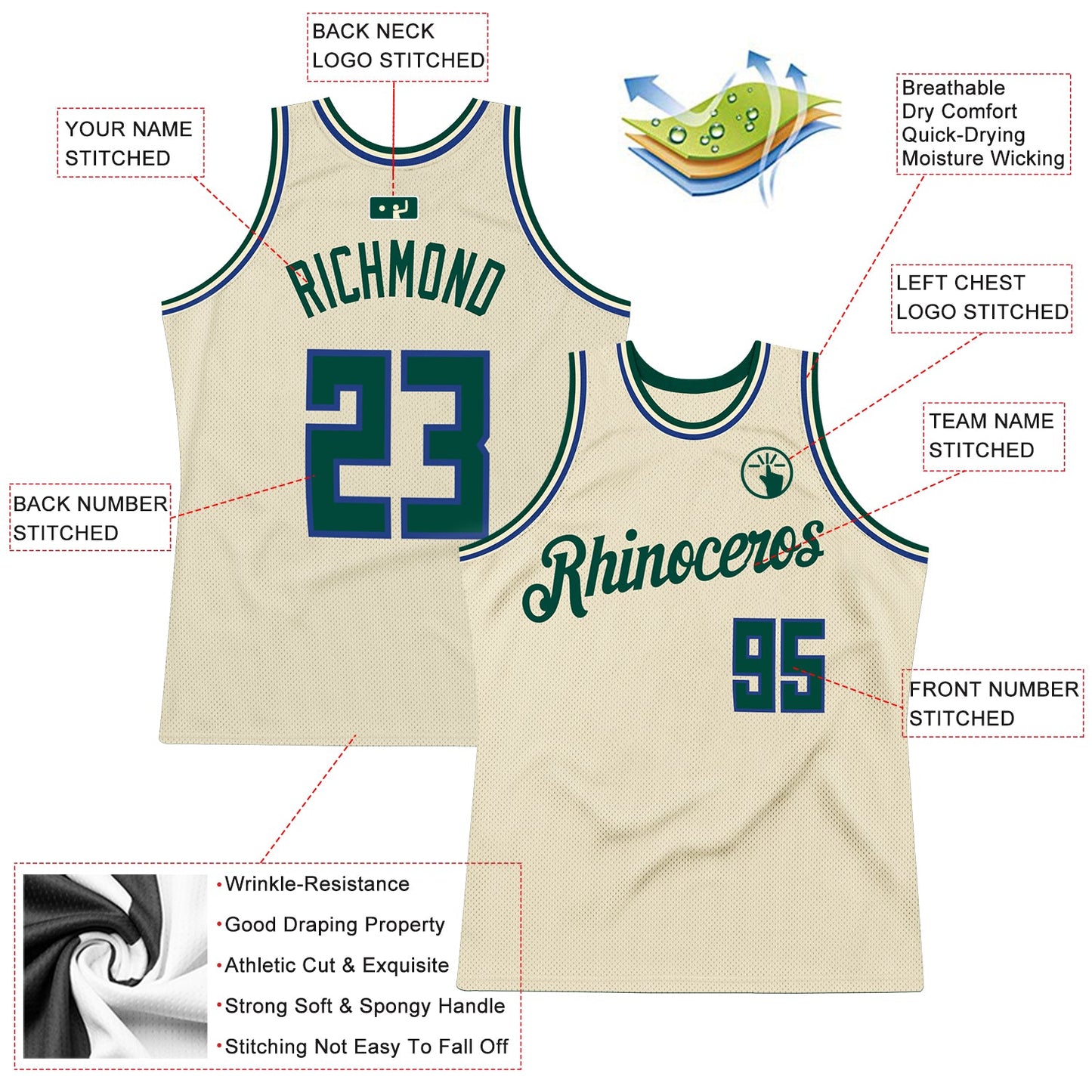Custom Cream Hunter Green-Royal Authentic Throwback Basketball Jersey - Sky-Custom