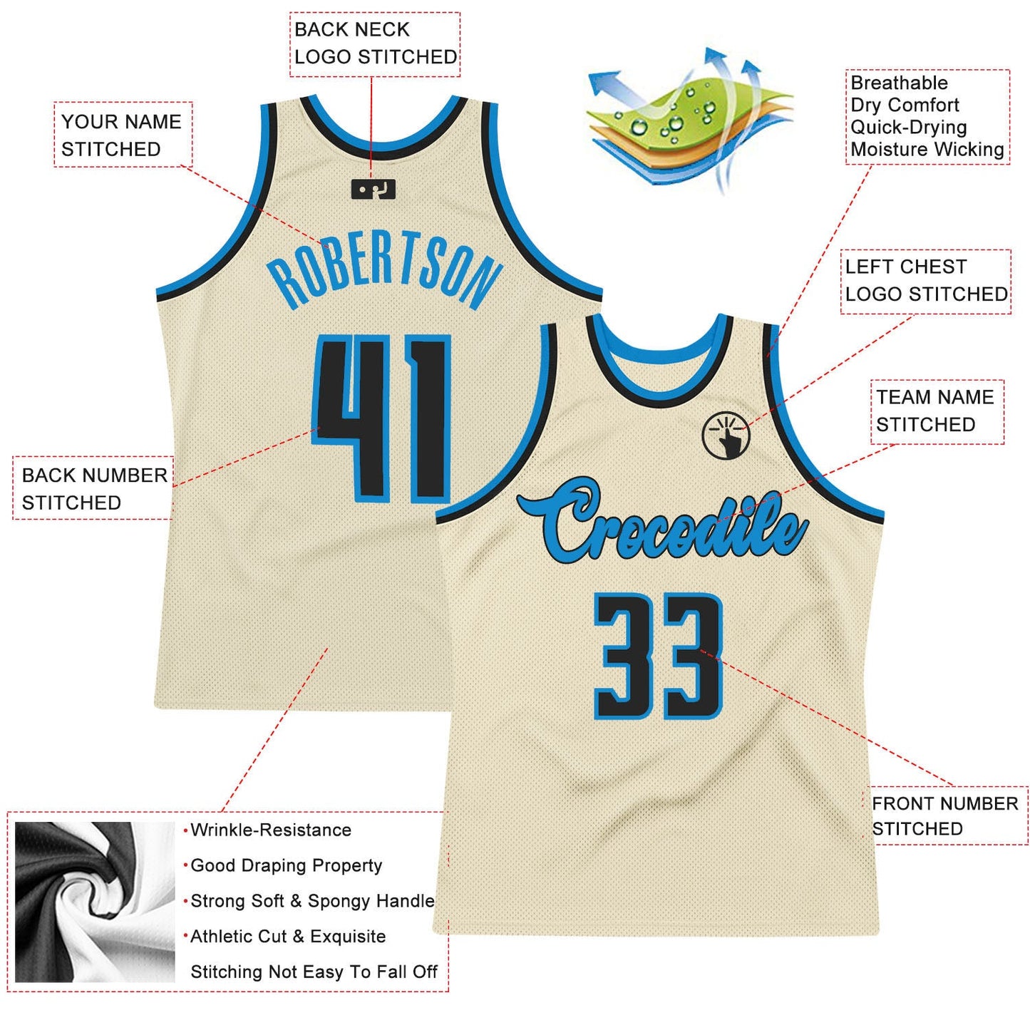 Custom Cream Black-Blue Authentic Throwback Basketball Jersey - Sky-Custom