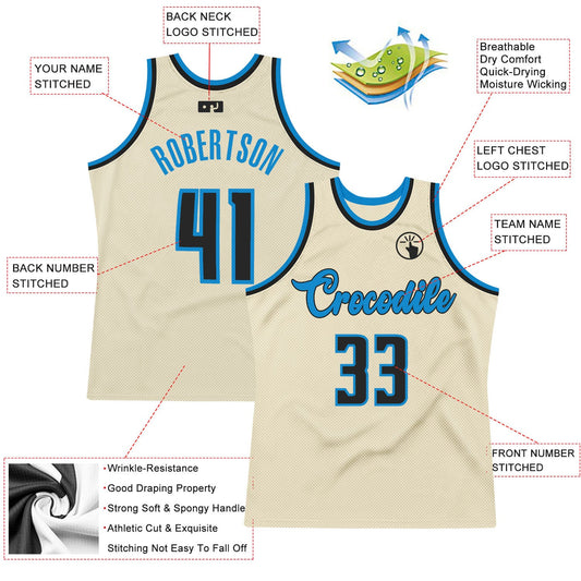 Custom Cream Black-Blue Authentic Throwback Basketball Jersey - Sky-Custom
