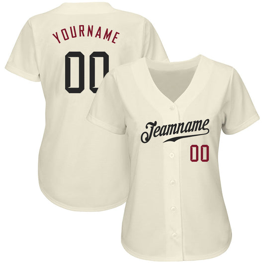 Custom Cream Black-Crimson Authentic Baseball Jersey - Sky-Custom