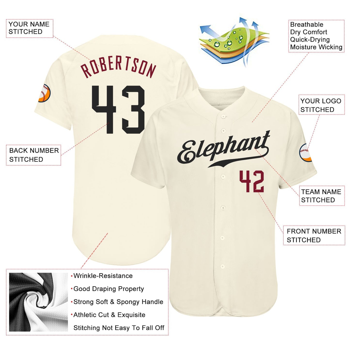 Custom Cream Black-Crimson Authentic Baseball Jersey - Sky-Custom