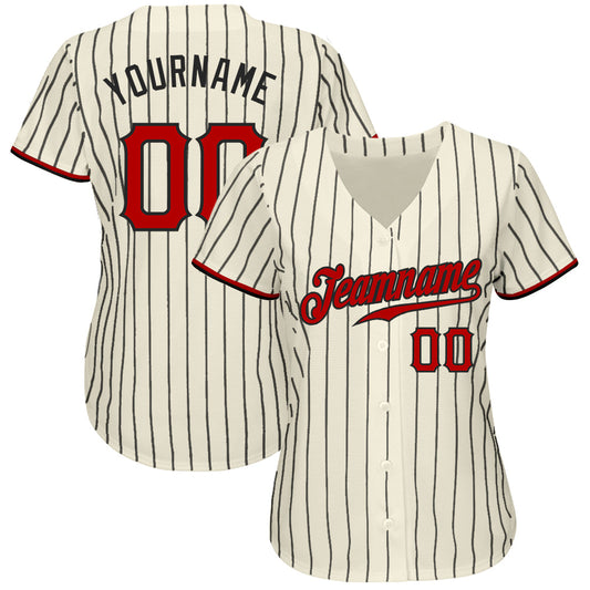 Custom Cream Black Pinstripe Red-Black Authentic Baseball Jersey - Sky-Custom