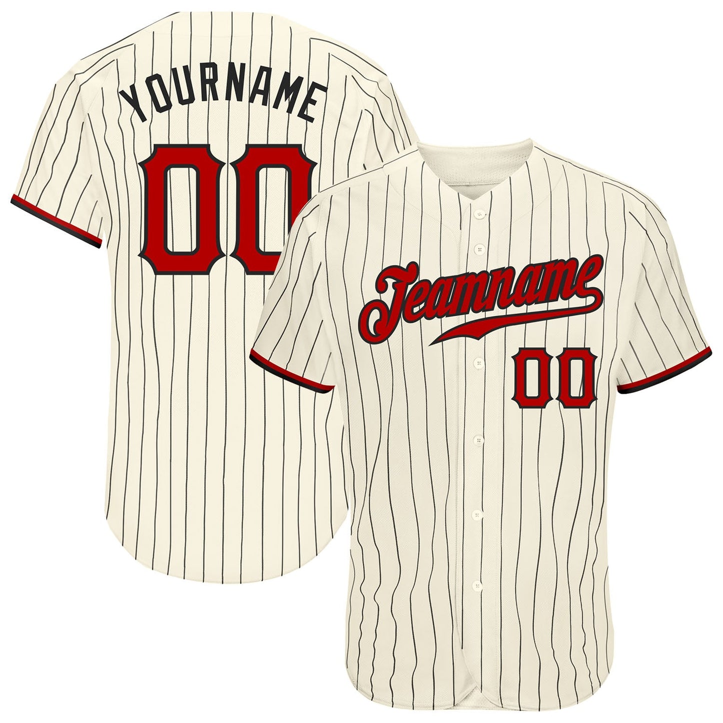 Custom Cream Black Pinstripe Red-Black Authentic Baseball Jersey - Sky-Custom