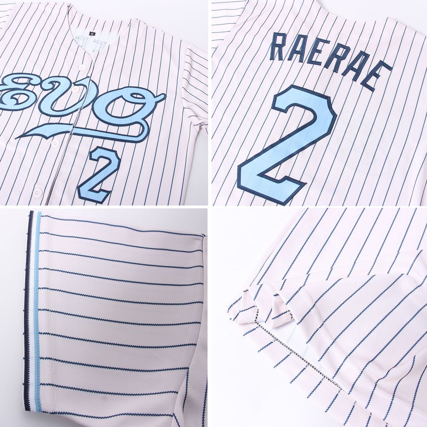 Custom Cream Navy Pinstripe Light Blue-Navy Authentic Baseball Jersey - Sky-Custom