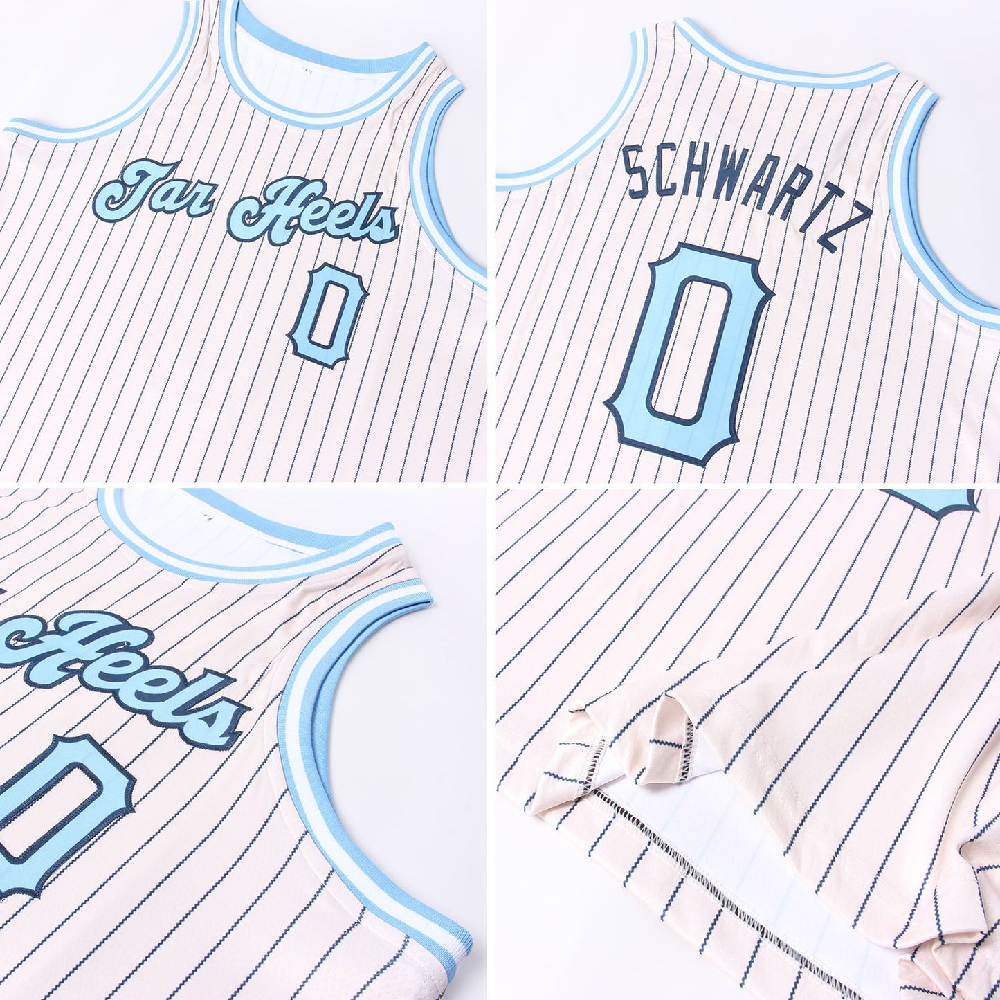Custom Cream Navy Pinstripe Light Blue-Black Authentic Basketball Jersey - Sky-Custom