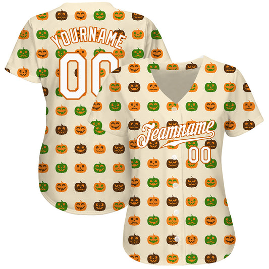 Custom Cream White-Texas Orange 3D Pattern Design Halloween Pumpkins Authentic Baseball Jersey - Sky-Custom