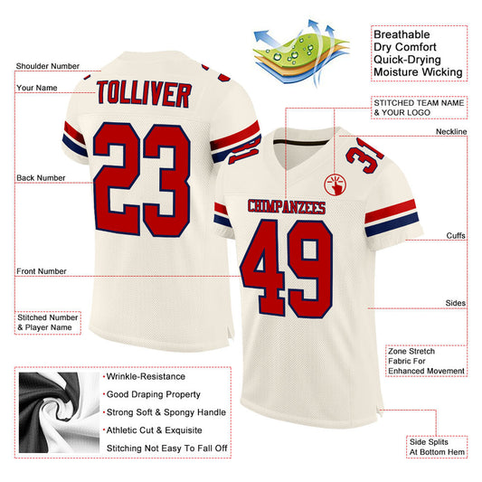 Custom Cream Red-Navy Mesh Authentic Football Jersey - Sky-Custom