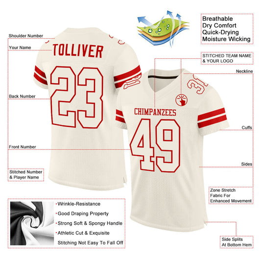 Custom Cream Cream-Red Mesh Authentic Football Jersey - Sky-Custom