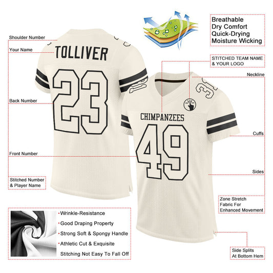Custom Cream Cream-Black Mesh Authentic Football Jersey - Sky-Custom