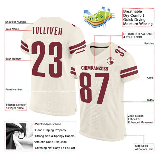 Custom Cream Burgundy Mesh Authentic Football Jersey - Sky-Custom