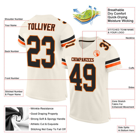Custom Cream Black-Orange Mesh Authentic Football Jersey - Sky-Custom