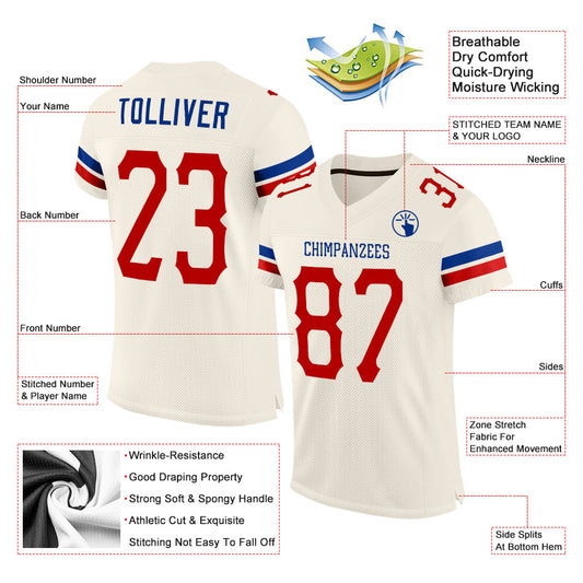 Custom Cream Red-Royal Mesh Authentic Football Jersey - Sky-Custom