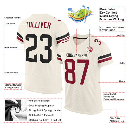 Custom Cream Black-Crimson Mesh Authentic Football Jersey - Sky-Custom