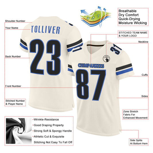 Custom Cream Blue-Black Mesh Authentic Football Jersey - Sky-Custom