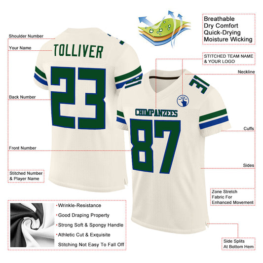 Custom Cream Green-Royal Mesh Authentic Football Jersey - Sky-Custom