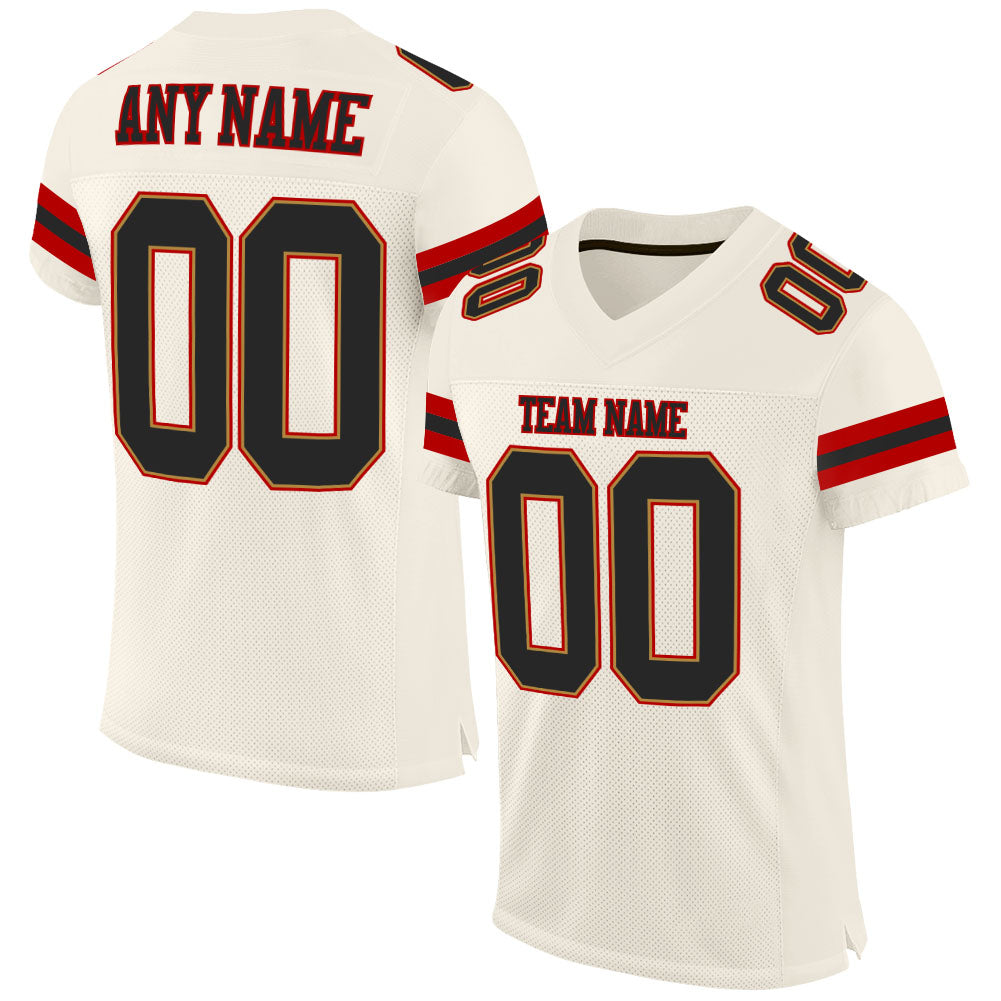 Custom Cream Black-Red Mesh Authentic Football Jersey - Sky-Custom