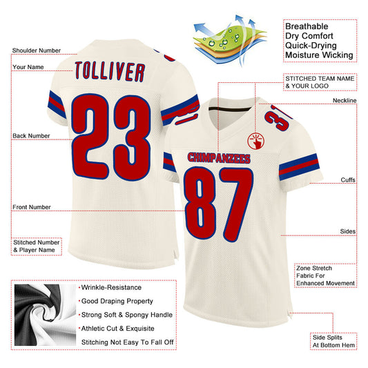 Custom Cream Red-Royal Mesh Authentic Football Jersey - Sky-Custom