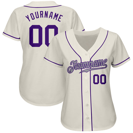 Custom Cream Purple-Gray Authentic Baseball Jersey - Sky-Custom