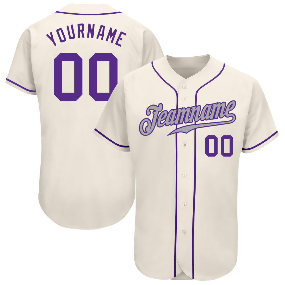 Custom Cream Purple-Gray Authentic Baseball Jersey - Sky-Custom