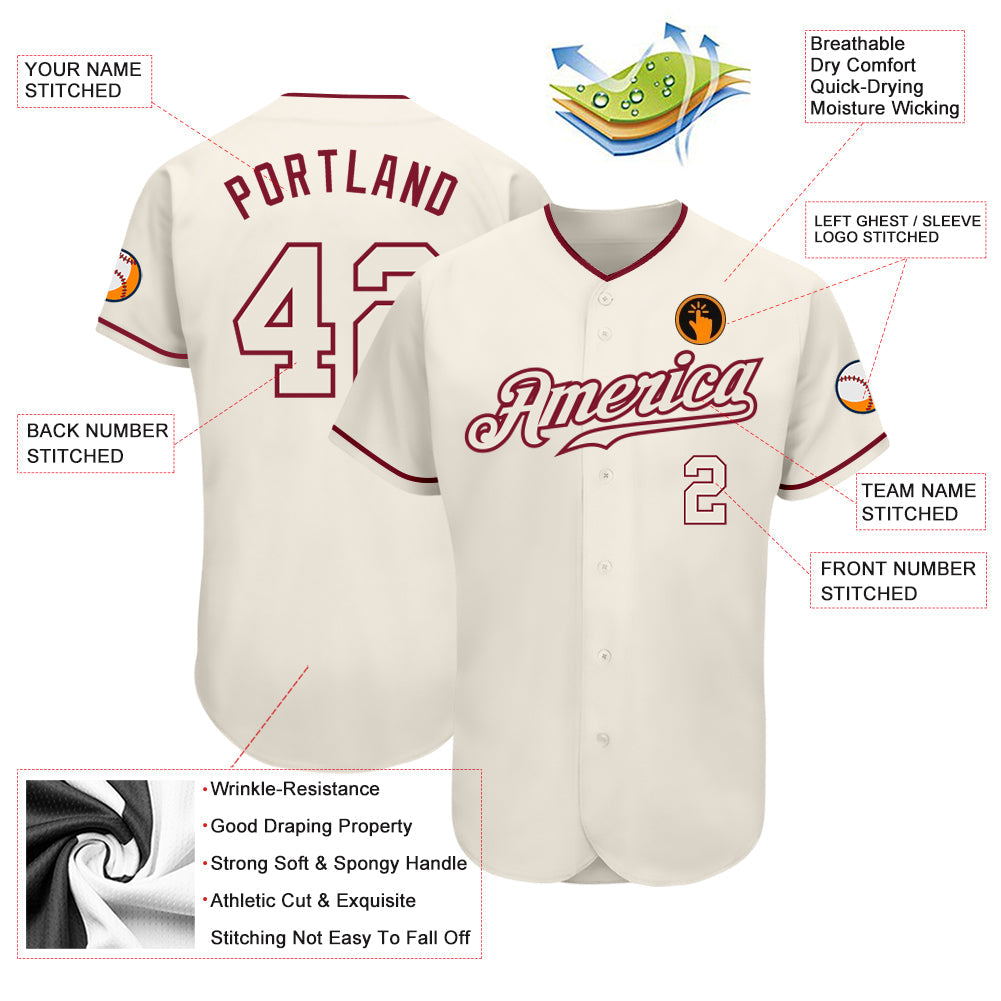 Custom Cream Cream-Crimson Authentic Baseball Jersey - Sky-Custom