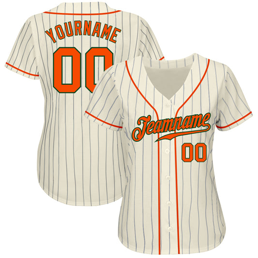 Custom Cream Navy Pinstripe Orange-Green Authentic Baseball Jersey - Sky-Custom