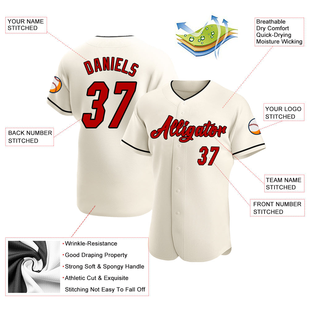 Custom Cream Red-Black Authentic Baseball Jersey - Sky-Custom