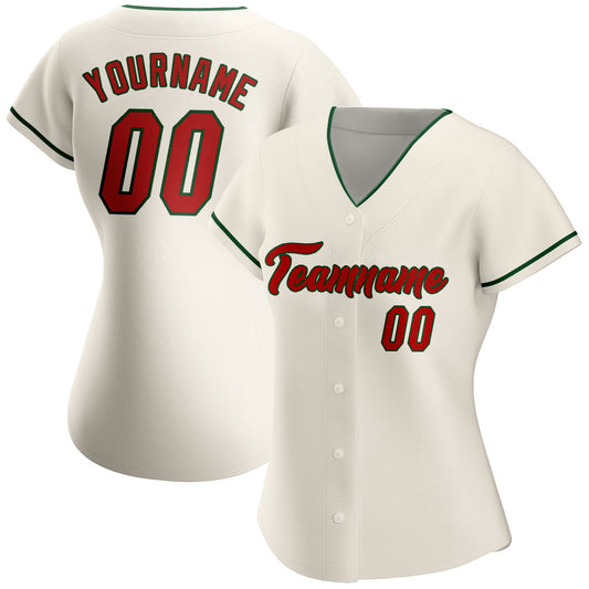 Custom Cream Red-Green Authentic Baseball Jersey - Sky-Custom