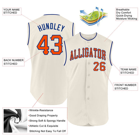 Custom Cream Orange-Royal Authentic Sleeveless Baseball Jersey - Sky-Custom