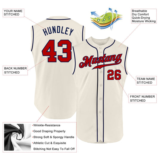 Custom Cream Red-Navy Authentic Sleeveless Baseball Jersey - Sky-Custom