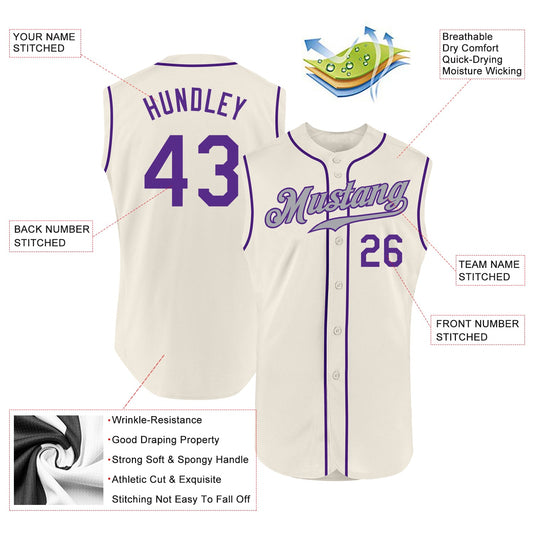 Custom Cream Purple-Gray Authentic Sleeveless Baseball Jersey - Sky-Custom