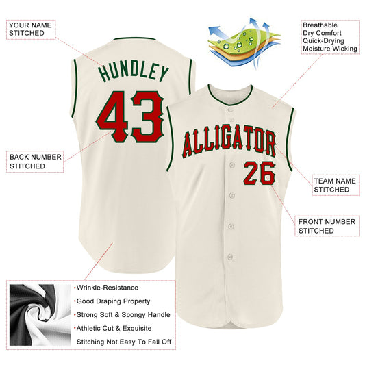 Custom Cream Red-Green Authentic Sleeveless Baseball Jersey - Sky-Custom