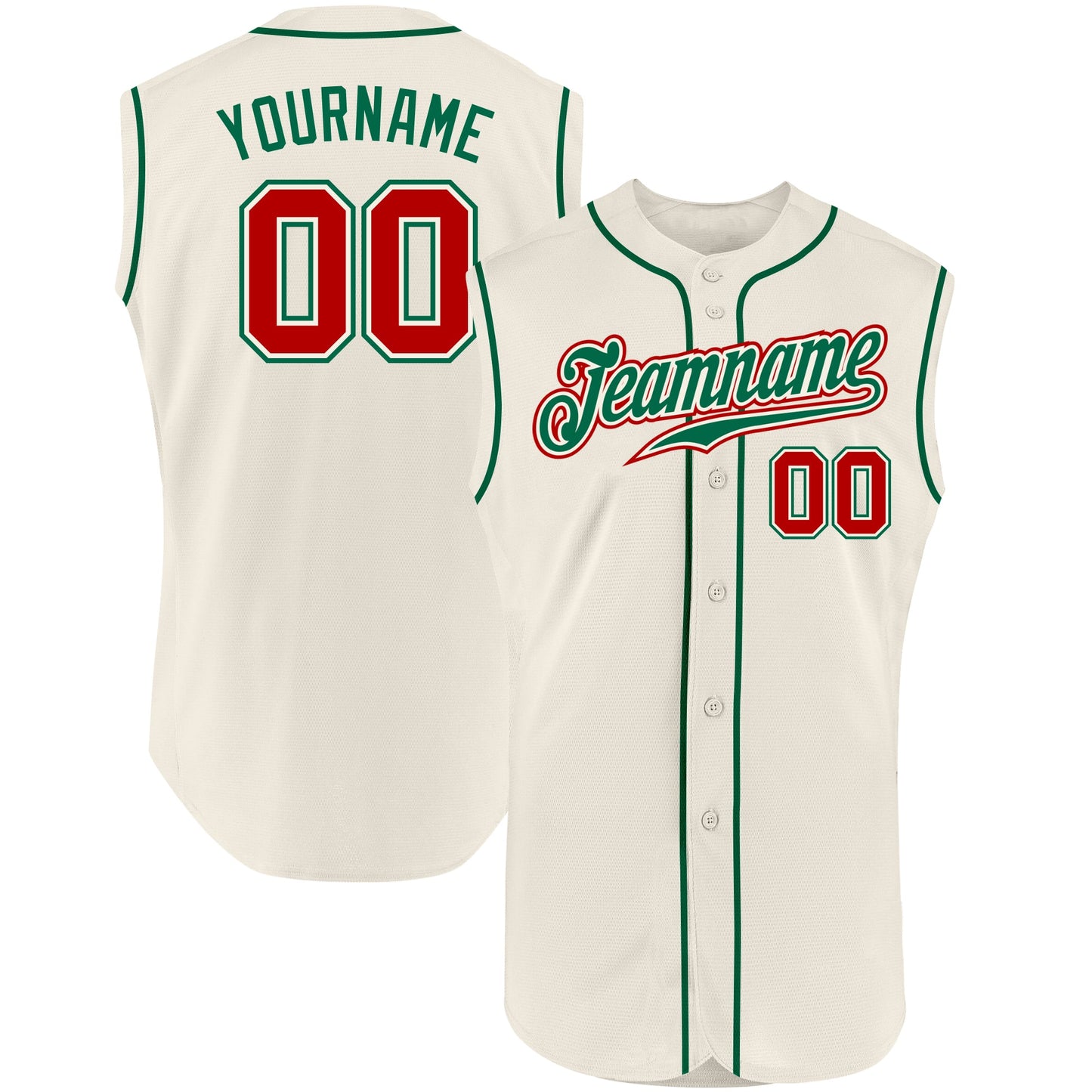 Custom Cream Red-Kelly Green Authentic Sleeveless Baseball Jersey - Sky-Custom