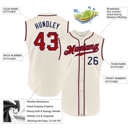 Custom Cream Red-Navy Authentic Sleeveless Baseball Jersey - Sky-Custom