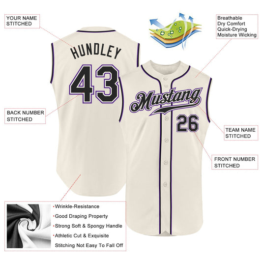 Custom Cream Black-Purple Authentic Sleeveless Baseball Jersey - Sky-Custom