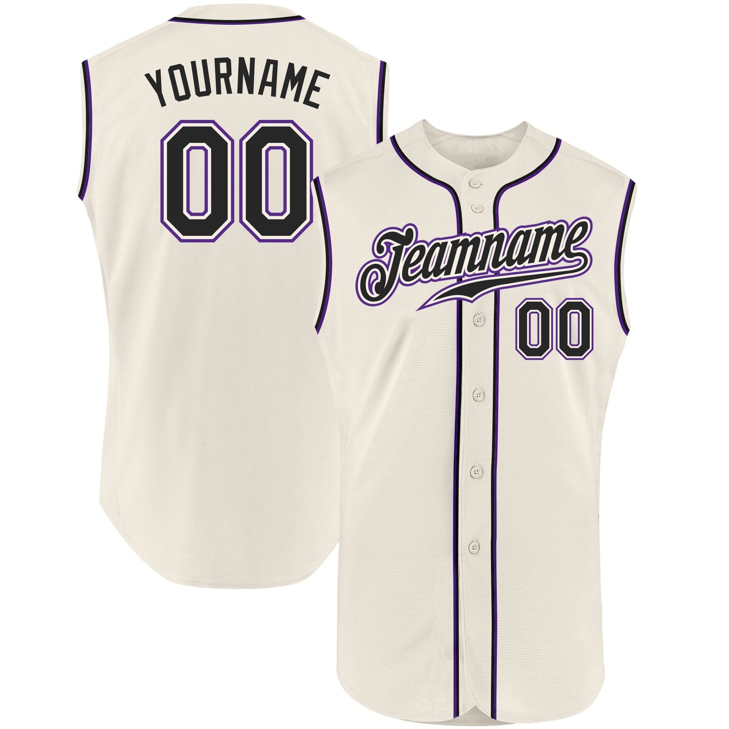 Custom Cream Black-Purple Authentic Sleeveless Baseball Jersey - Sky-Custom