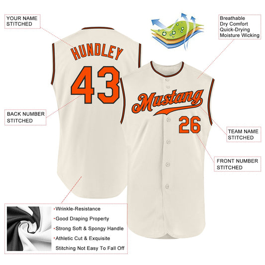 Custom Cream Orange-Black Authentic Sleeveless Baseball Jersey - Sky-Custom