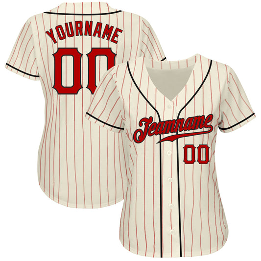 Custom Cream Red Pinstripe Red-Black Authentic Baseball Jersey - Sky-Custom
