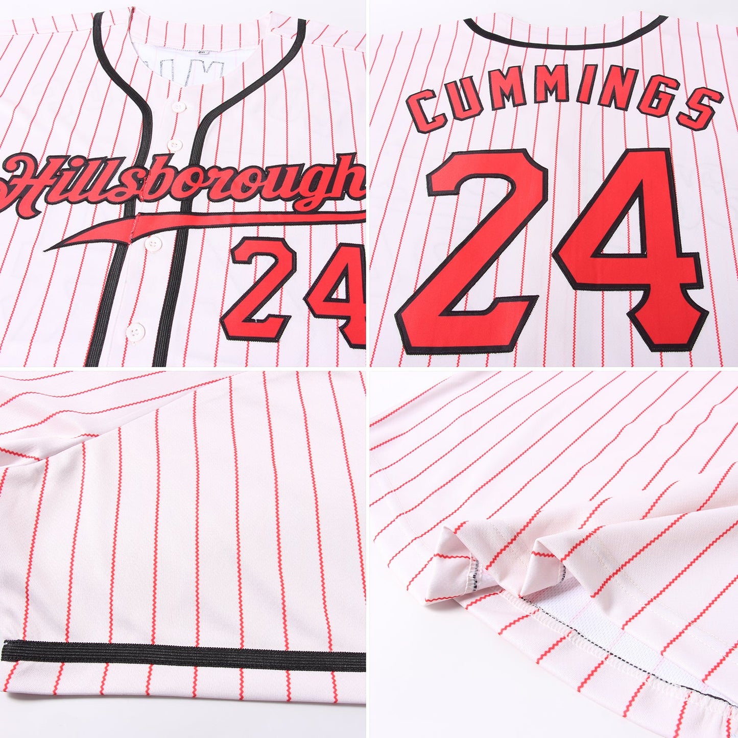 Custom Cream Red Pinstripe Red-Black Authentic Baseball Jersey - Sky-Custom