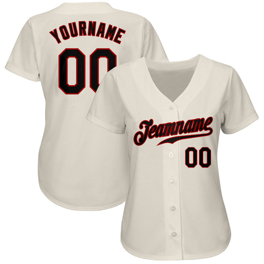 Custom Cream Black-Red Authentic Baseball Jersey - Sky-Custom