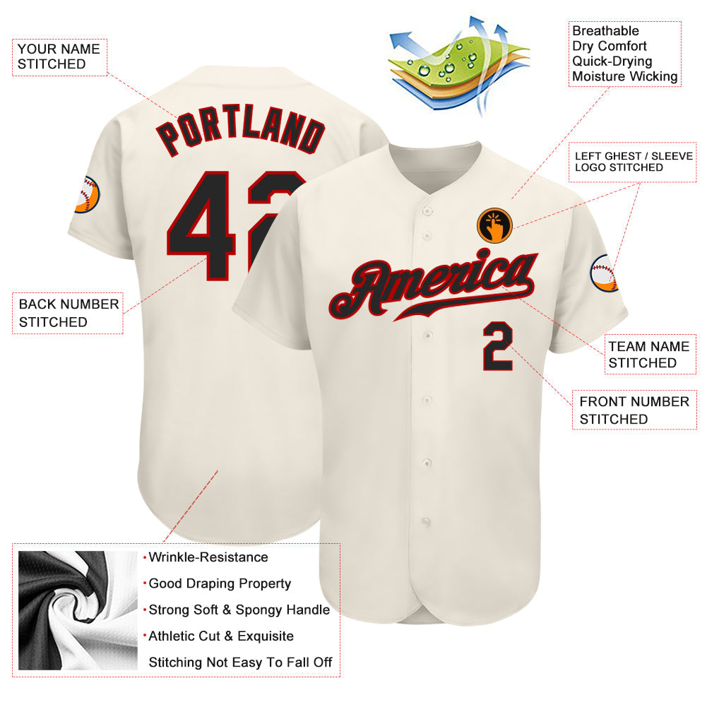 Custom Cream Black-Red Authentic Baseball Jersey - Sky-Custom