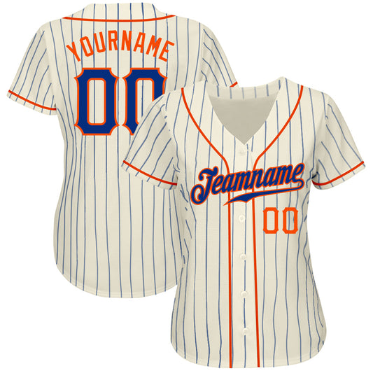 Custom Cream Royal Pinstripe Royal-Orange Authentic Baseball Jersey - Sky-Custom