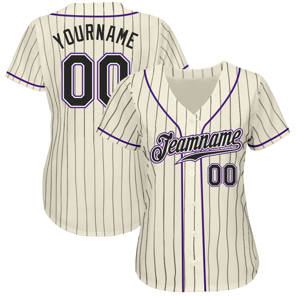 Custom Cream Black Pinstripe Black-Purple Authentic Baseball Jersey - Sky-Custom
