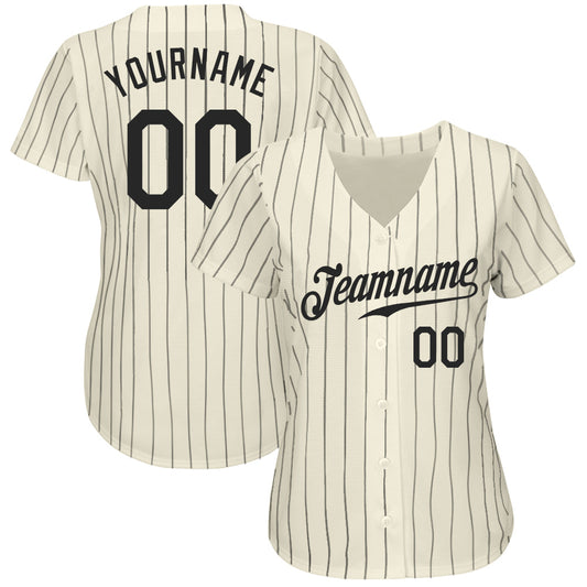 Custom Cream Black Pinstripe Black Authentic Baseball Jersey - Sky-Custom