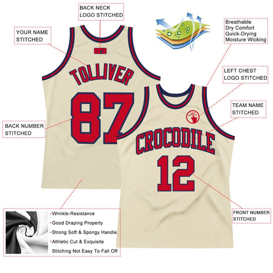 Custom Cream Red-Navy Authentic Throwback Basketball Jersey - Sky-Custom