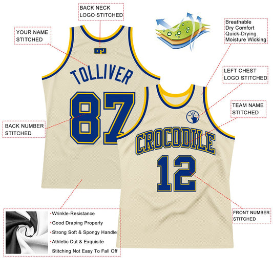 Custom Cream Royal-Gold Authentic Throwback Basketball Jersey - Sky-Custom
