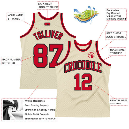 Custom Cream Red-Black Authentic Throwback Basketball Jersey - Sky-Custom